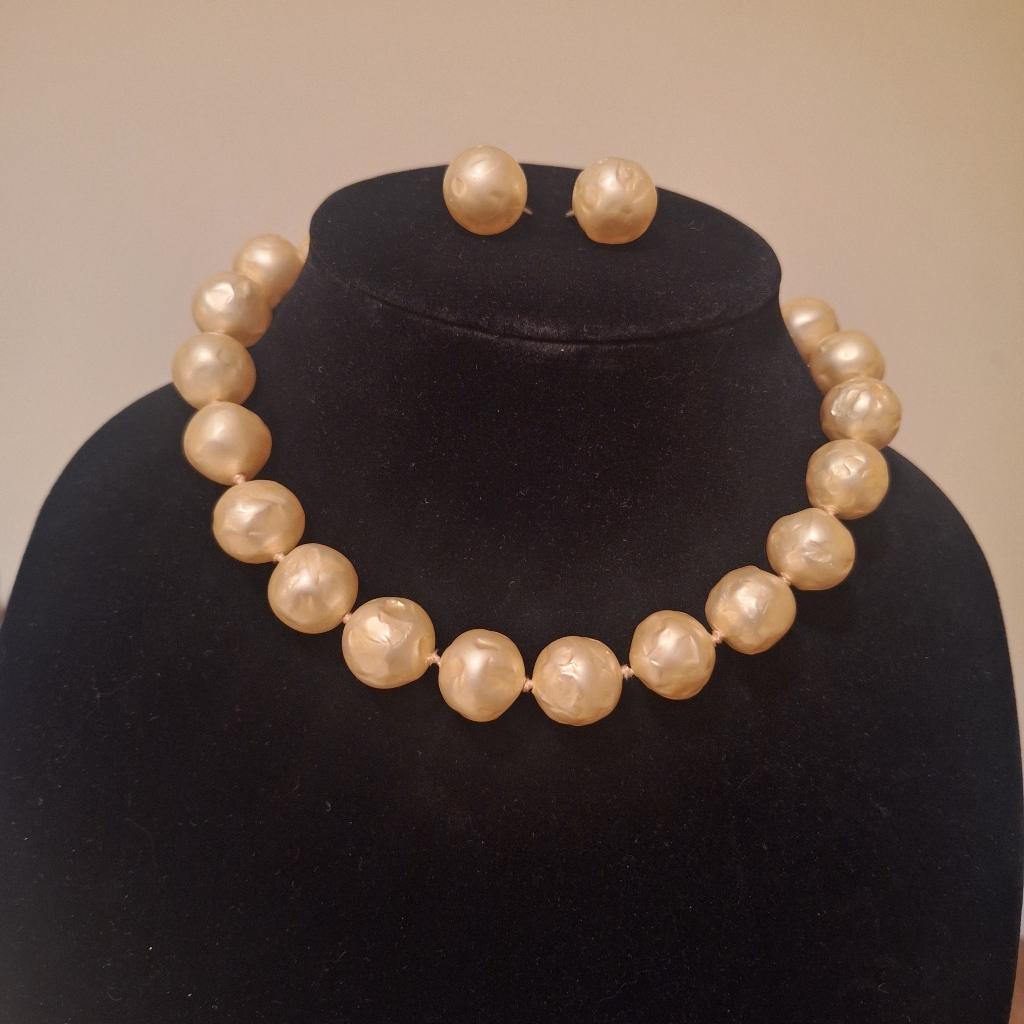 Richelieu Baroque Chunky Pearl Necklace Sterling Silver Screwback Earring Set 49$